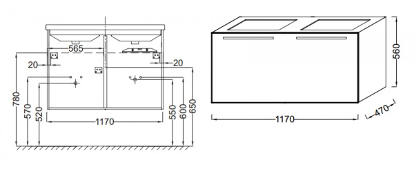 Тумба под раковину 115 см Jacob Delafon Struktura EB1287-N18 белый блестящий