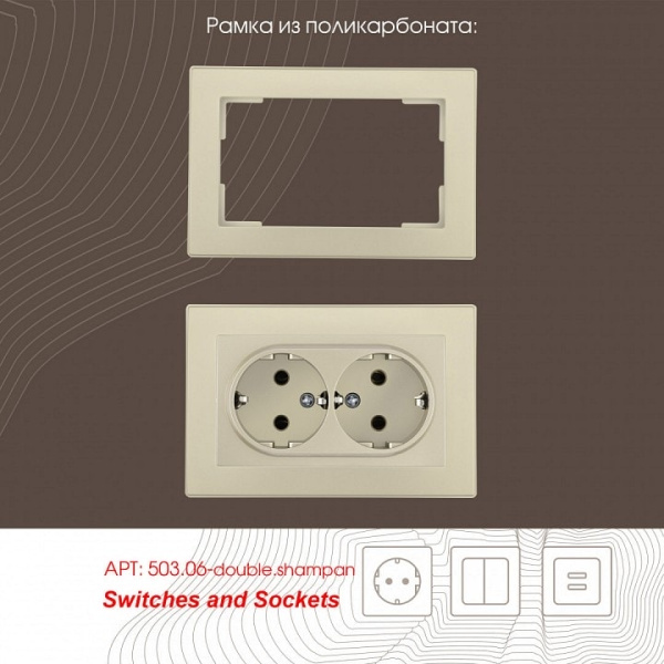 Розетка двойная с заземлением без рамки Arte Milano am-206 206.40-2.shampan