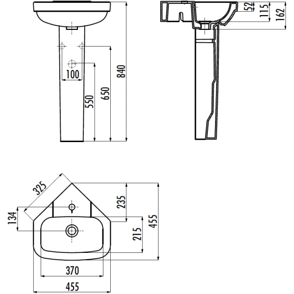 Раковина Creavit Corner VT145-00CB00E-0000 45,5x45,5 см, угловая, подвесная, белый