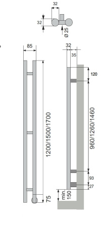 Полотенцесушитель электрический Neoinox EL VERTO 1500x85 POL хром