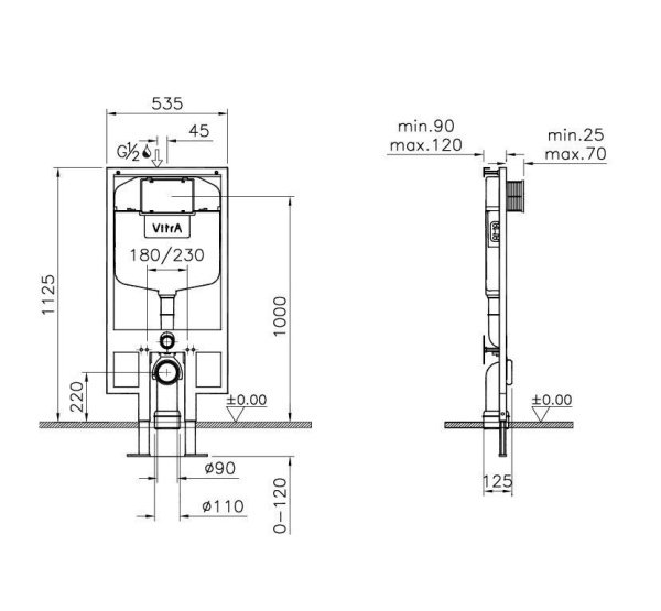 Комплект унитаз Vitra Normus 9773B003-7203 с инсталляцией