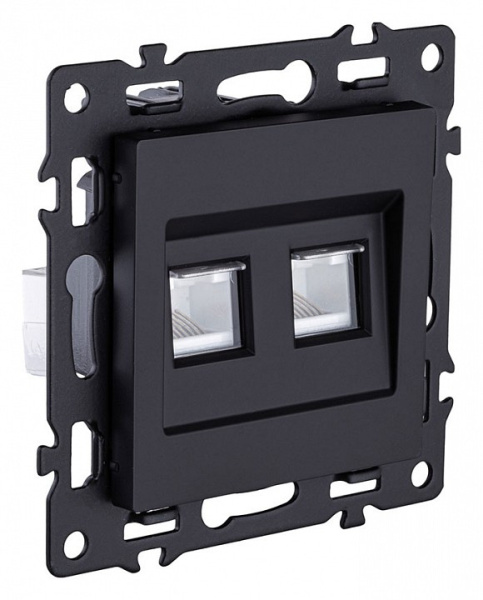 Розетка двойная Ethernet RJ-45 и со шторками, без рамки Kollinger Asthetik AS-018BK