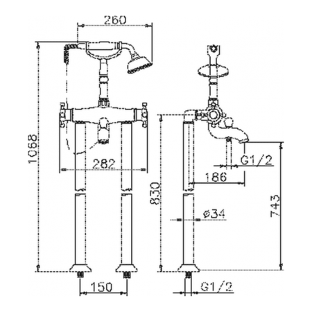 Смеситель для ванны Huber Victorian VTT3901021