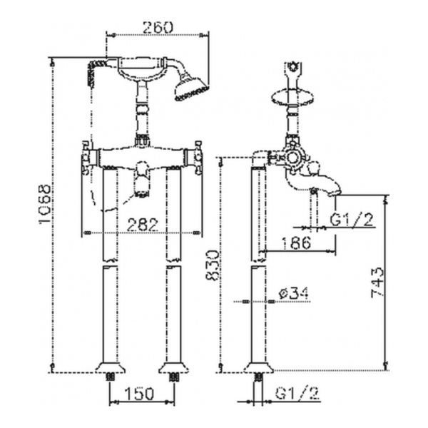 Смеситель для ванны Huber Victorian VTT3901021