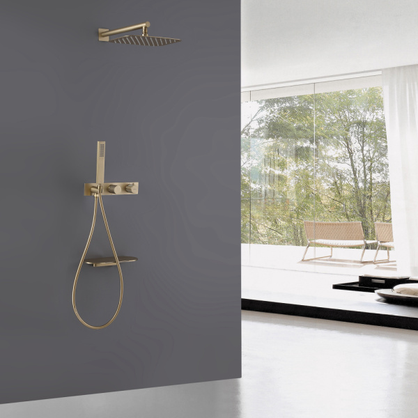 Душевой комплект Abber Rund AF8750G с термостатом золото матовое