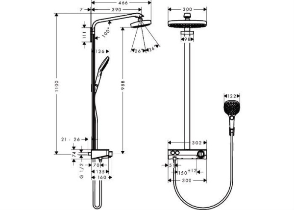 Душевая стойка hansgrohe Raindance Select E 300 2jet Showerpipe 27126400