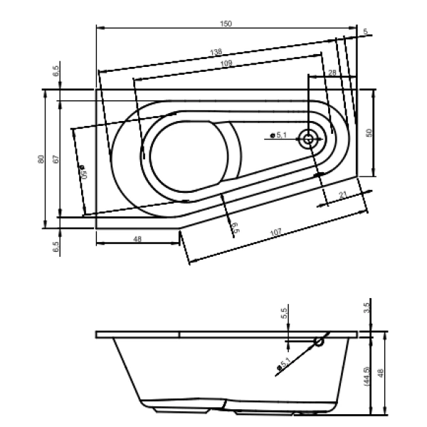 Акриловая ванна 150x80 см Riho Delta R B066001005