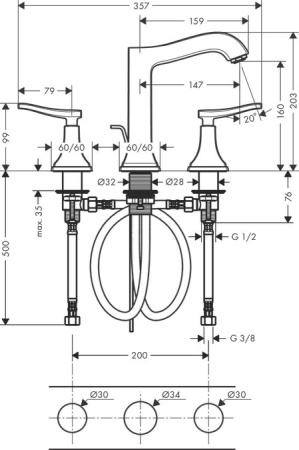 Смеситель для раковины hansgrohe Metropol Classic 31331090 хром/золото