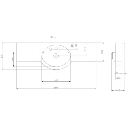 Раковина 150x51 см Акватон Отель 1A70133NOT010