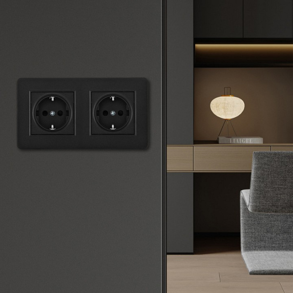 Розетка с заземлением и со шторкой Arte Milano SET16-2 SET16-2-40-1x2 black