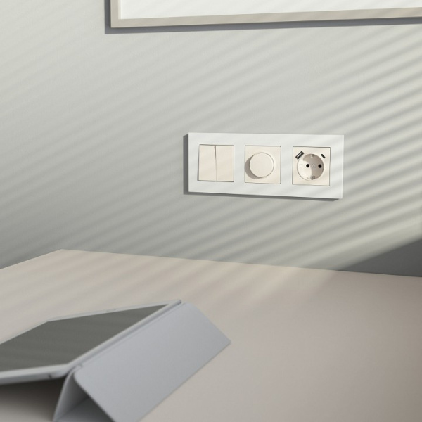 Розетка с заземлением и со шторкой и 2хUSB type A и C, без рамки Werkel айвори матовый W1171762