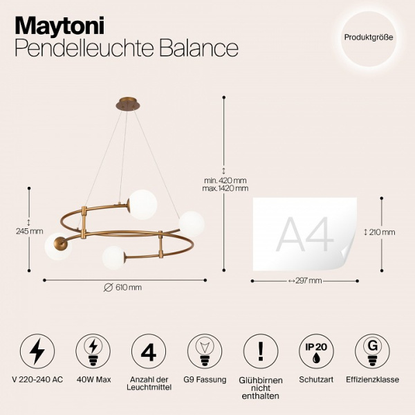 Подвесная люстра Maytoni Баланс MOD317PL-04G