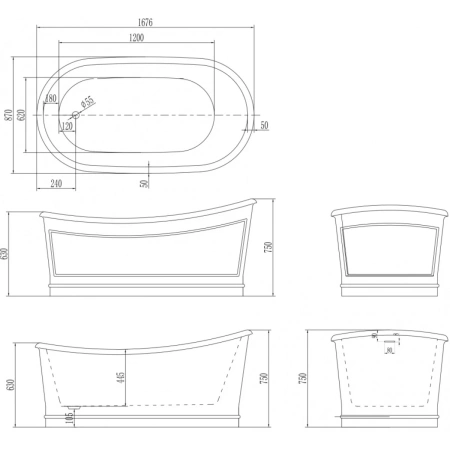 Акриловая ванна Abber AB9514 167,6x87 см, отдельностоящая, белый