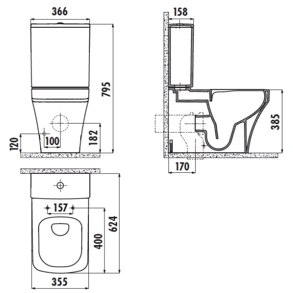 Чаша напольного безободкового унитаза с функцией биде Creavit Solo SO361-00CB00E-0000