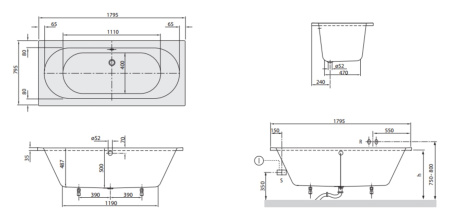 Ванна Villeroy&Boch O.Novo 180x80 UBA180CAS2V-01