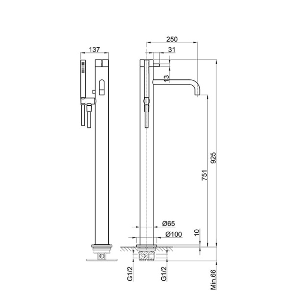 Смеситель для ванны Fantini AF/21 27 93 A580B сталь