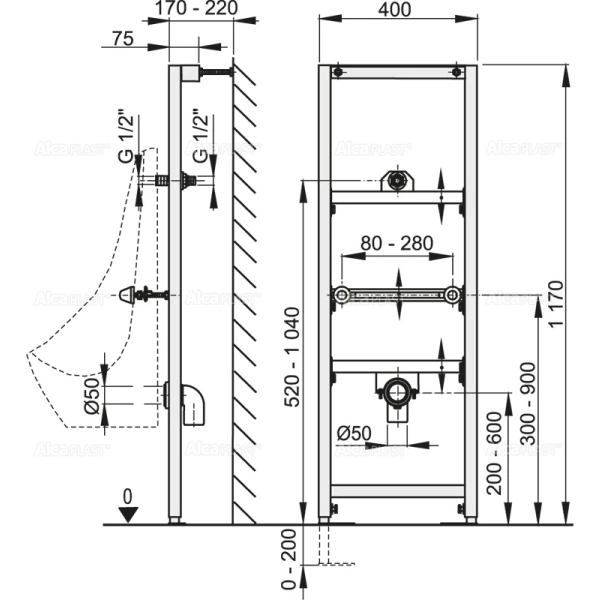 Монтажная рама для писсуара AlcaPlast A107/1200