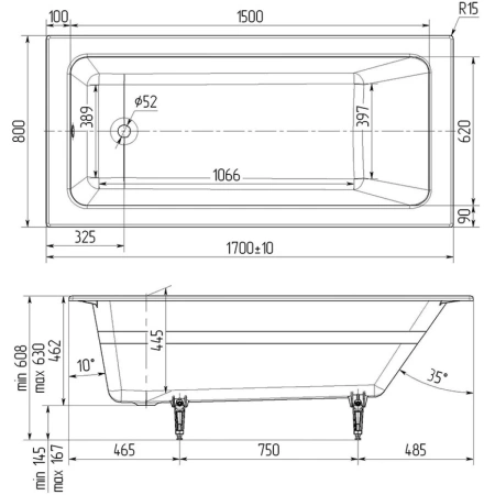 Ванна чугунная Wotte Line 1700х800 170х80 см, белый