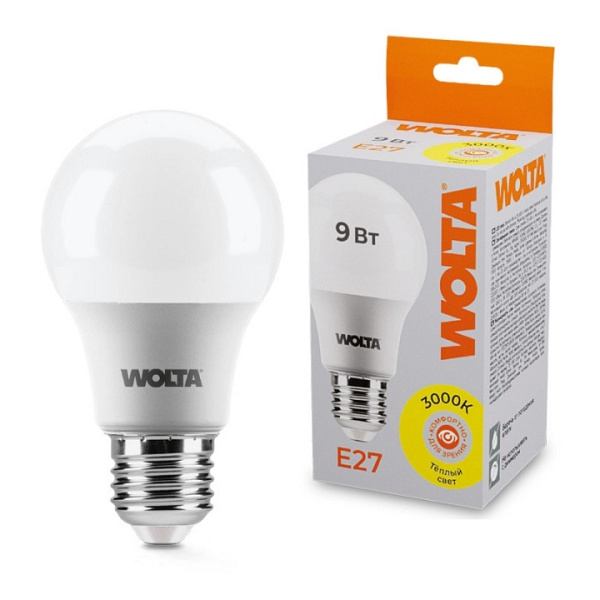 Лампа светодиодная Wolta E27 9Вт 3000K 25Y60BL9E27