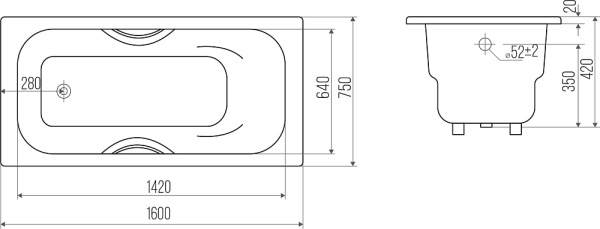 Чугунная ванна Goldman Donni DN16075, 160x75 см