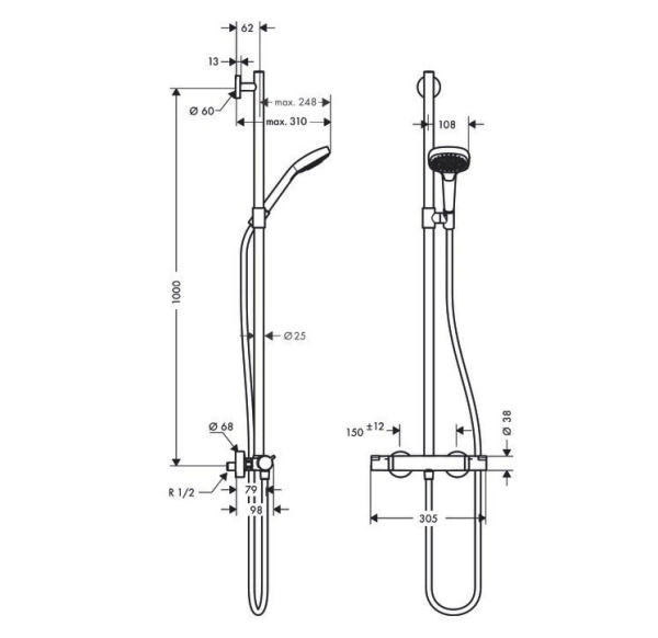 Душевая стойка hansgrohe Croma Select E SemiPipe Multi 27248400 с термостатом