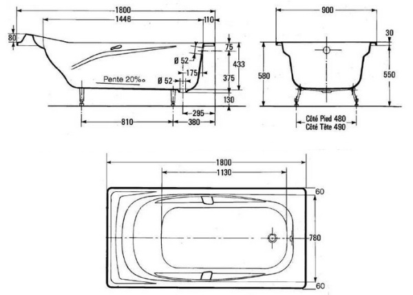Чугунная ванна Jacob Delafon Repos 180x90 E2902-00