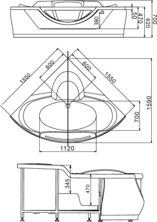 Акриловая ванна Gemy 155х155 G9025 II K белый