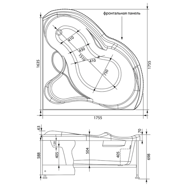 Акриловая ванна 165x165 см Aquanet Bellona 00205471