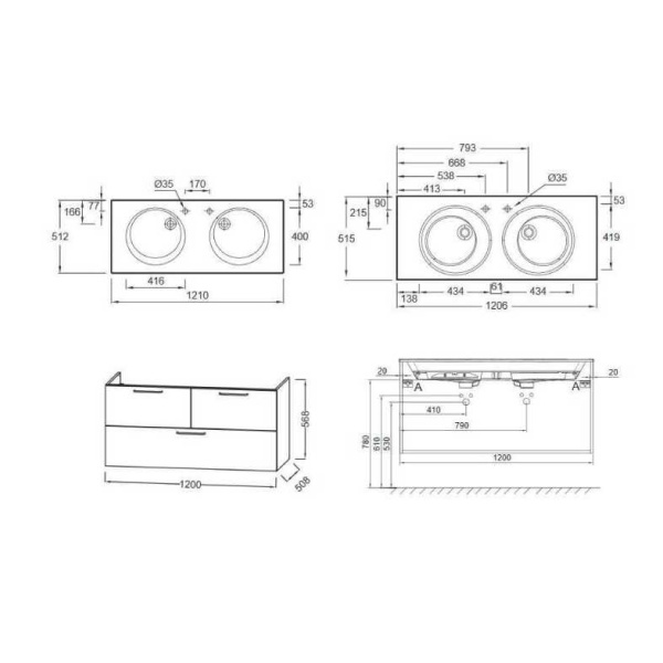 Тумба под раковину Jacob Delafon Odeon Rive Gauche 120 EB2545-R9-E52 дуб табак ручки черный