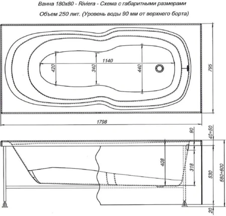 Акриловая ванна Aquanet Riviera 180х80 белый
