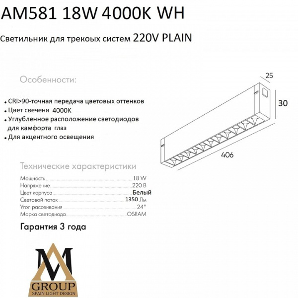 Накладной светильник AM-Group PLAIN GLASSES AM581 18W 4000K WH