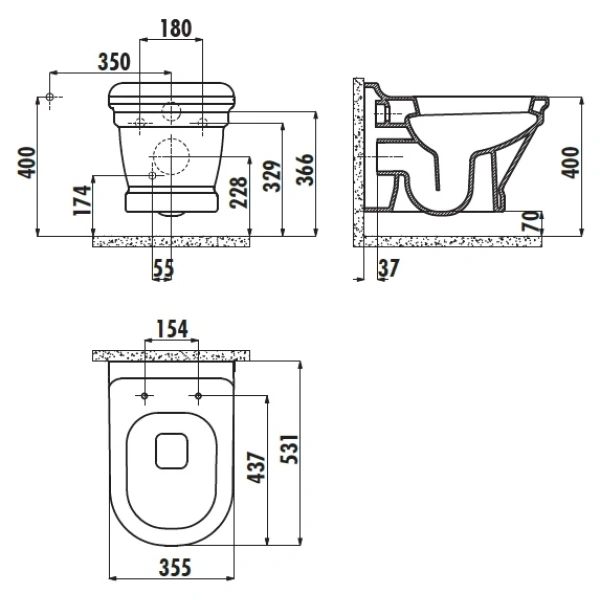 Унитаз подвесной Creavit Antik AN320-00CM00E-0000 с функцией биде, капучино матовый