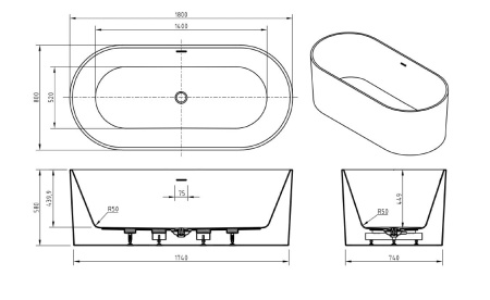 Акриловая ванна BelBagno 180x80 BB705-1800-800
