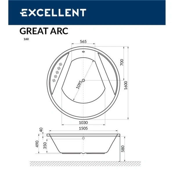Акриловая ванна Excellent Great Arc 160х160 WAEX.GRE16.LINE.BR бронза, белый
