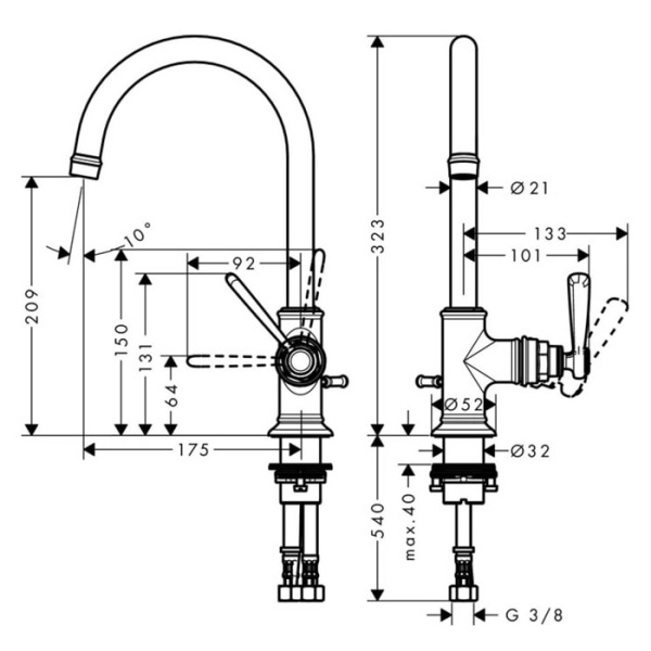 Смеситель для раковины Axor Montreux 16517820 шлифованный никель