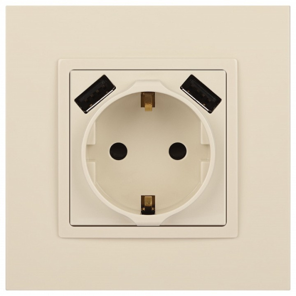 Розетка с заземлением и со шторкой и 2хUSB, без рамки Эра Эра Elegance 14-4109-02