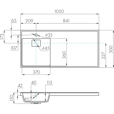 Раковина над стиральной машиной 105x50 см Акватон Лондри 1A72833KLH01L
