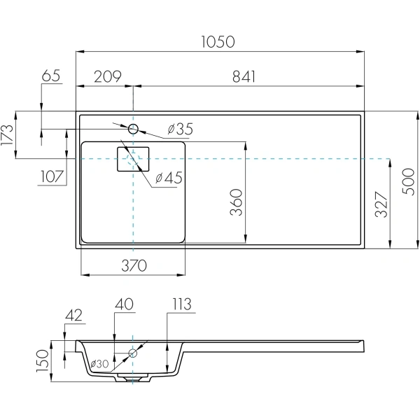 Раковина над стиральной машиной 105x50 см Акватон Лондри 1A72833KLH01L
