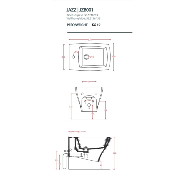 Биде подвесное Artceram Jazz JZB001 01 00