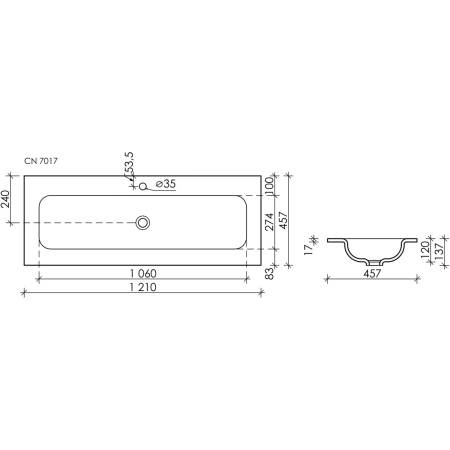 Раковина 121x45,7 см Ceramica Nova Grace CN7017