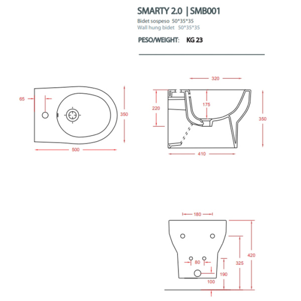 Биде подвесное Artceram Smarty 2.0 SMB001 01 00