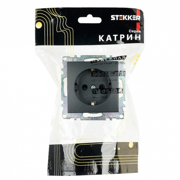 Розетка с заземлением и со шторкой, без рамки Stekker Катрин 39610