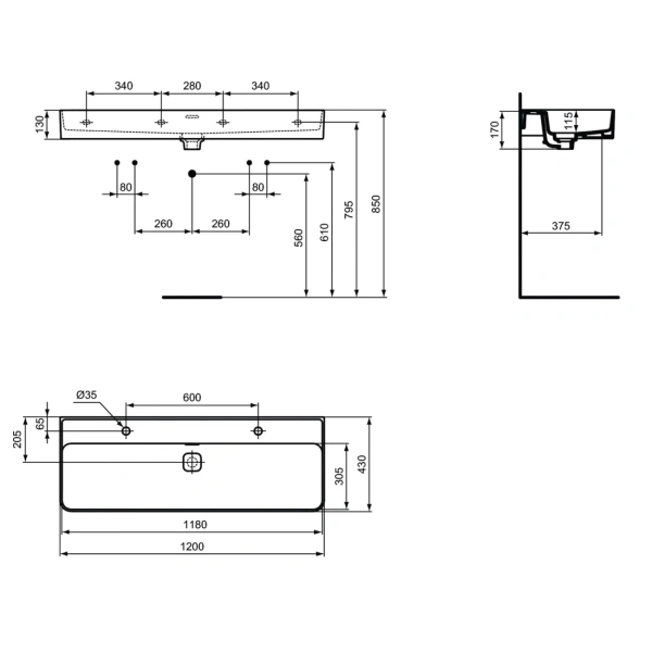 Раковина 120x43 см Ideal Standard Strada II T359501