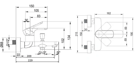 Смеситель для ванны Villeroy&Boch O.novo TVT10400100061