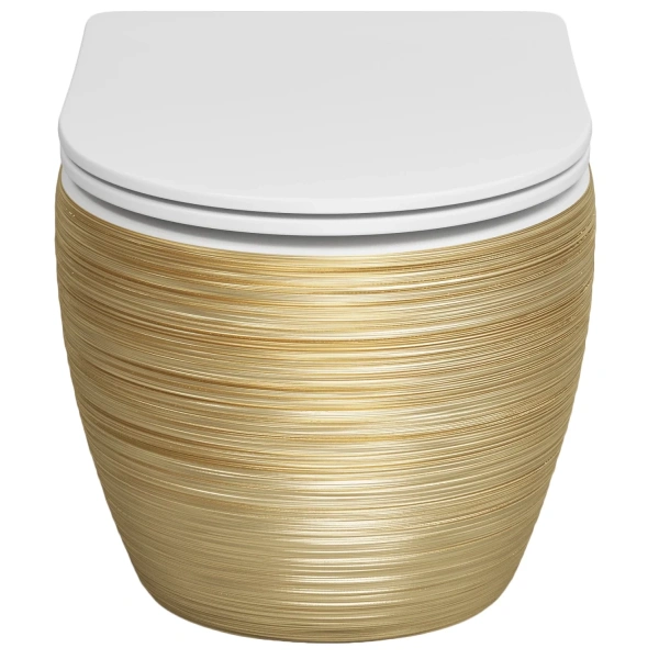 Унитаз подвесной Grossman GR-4411GWS безободковый, с сиденьем микролифт, белый/золото