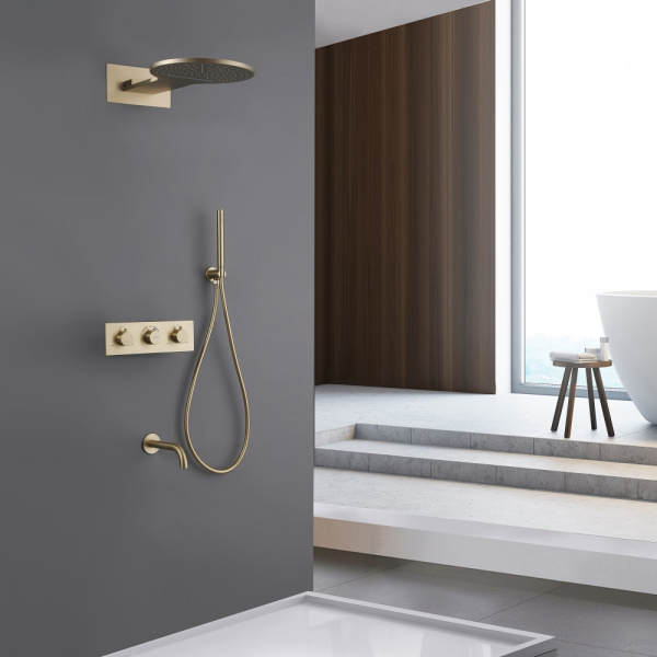 Душевой комплект Abber Wasser Kreis AF8150G с термостатом золото матовое