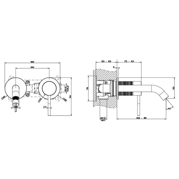Смеситель для раковины Gessi 316 54383#707 черный матовый