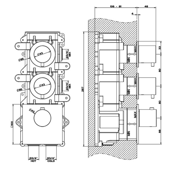 Смеситель для душа Gessi 316 54504#707 черный матовый