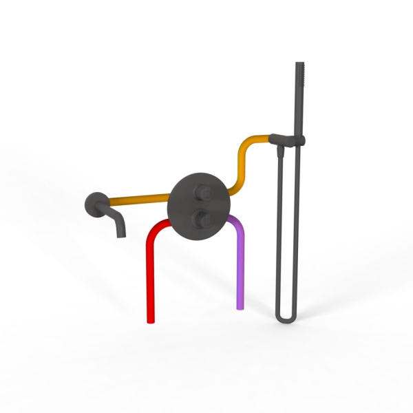 Термостат для ванны Paini Cox 78PZSET26911THBATH с душевым гарнитуром черный матовый