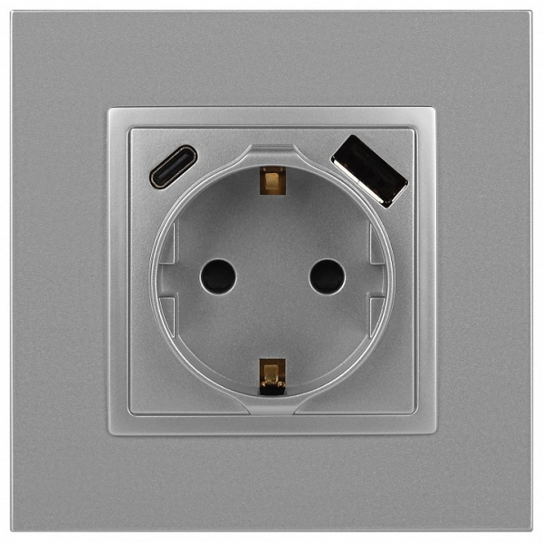 Розетка с заземлением и со шторкой и 2хUSB, без рамки Эра Эра Elegance 14-4108-03